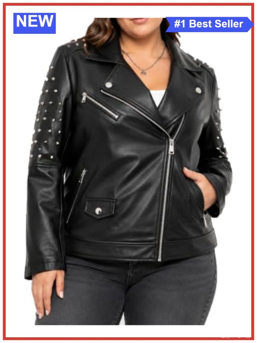 Faux Leather Studded Moto Biker Jacket Women Plus Size